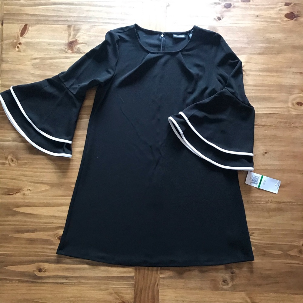 NWT: Nina Leonard black dress w/bell sleeves Sz. L - Picture 7 of 10